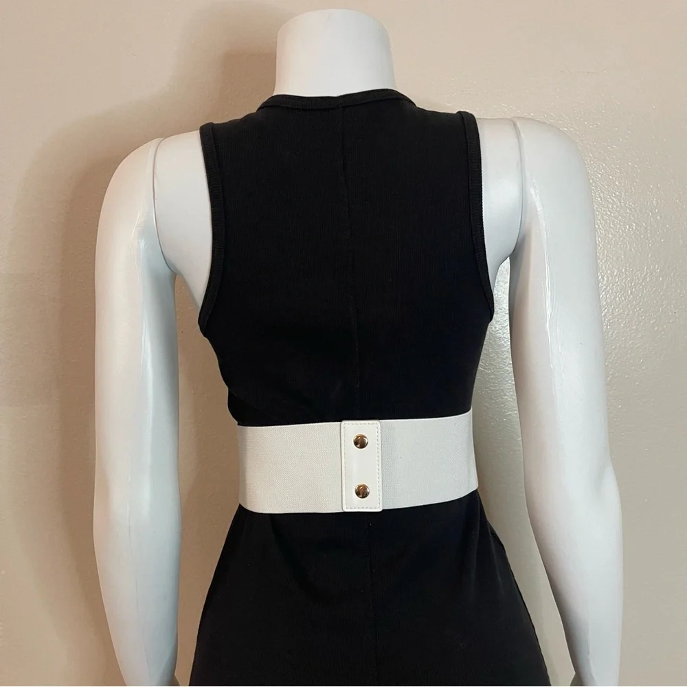 Plus size white PU leather lace up elastic waistband corset belt - Picture 4 of 10